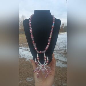 Handcrafted Pink Spider Necklace